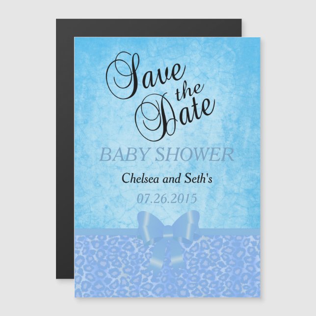 Invitación Magnética Patrón de gato animal de Jaguar | Azul | Baby Boy  (Anverso/Reverso)