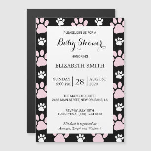 Invitación Magnética Patrón De Paws, Paws Rosados, Paws De Perro, Baby 
