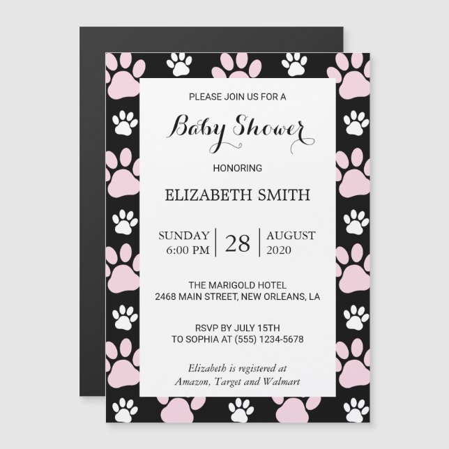 Invitación Magnética Patrón De Paws, Paws Rosados, Paws De Perro, Baby  (Anverso/Reverso)