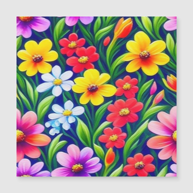 Invitación Magnética Patrón floral colorido (Anverso)