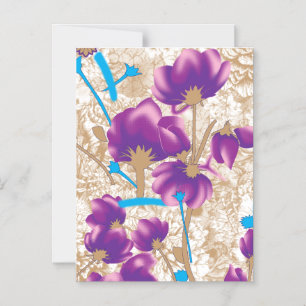 Invitación Magnética Patrón floral vibrante con color púrpura y azul de