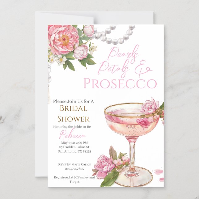 Invitación Magnética Pearls, Petals & Prosecco Bridal Shower Invitation (Anverso)