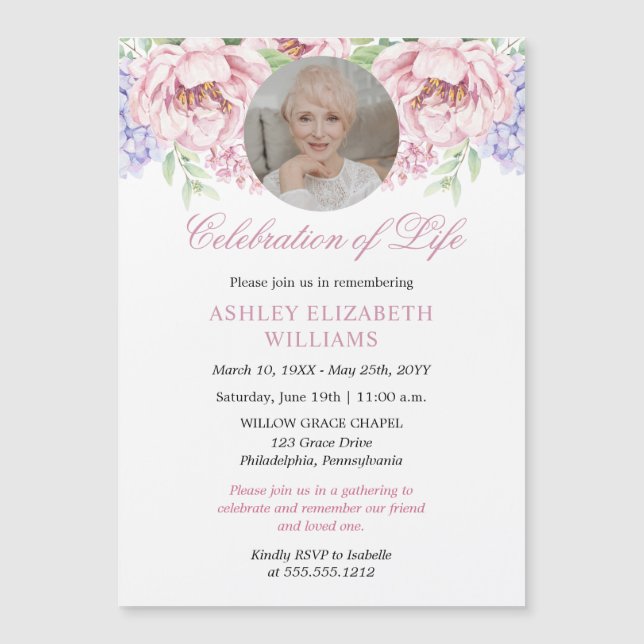 Invitación Magnética Peonies | Hidrangeas Celebración Floral de la Vida (Anverso)