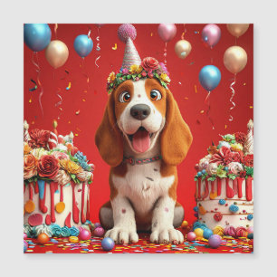 Invitación Magnética Perro Beagle Adorable Celebrando Cumpleaños