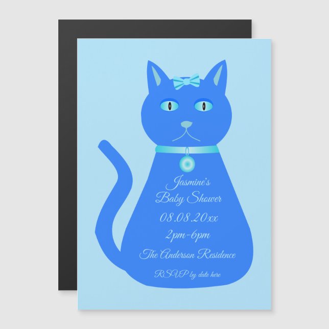 Invitación Magnética Personalizado de gato de niño pequeño azul (Anverso/Reverso)