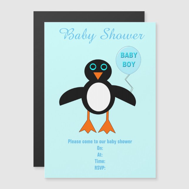 Invitación Magnética Personalizado de pingüino azul lindo (Anverso/Reverso)