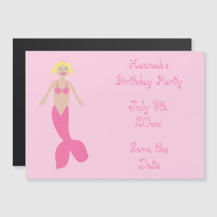 Invitación Magnética Personalizado de sirena de la fantasía rosada de b
