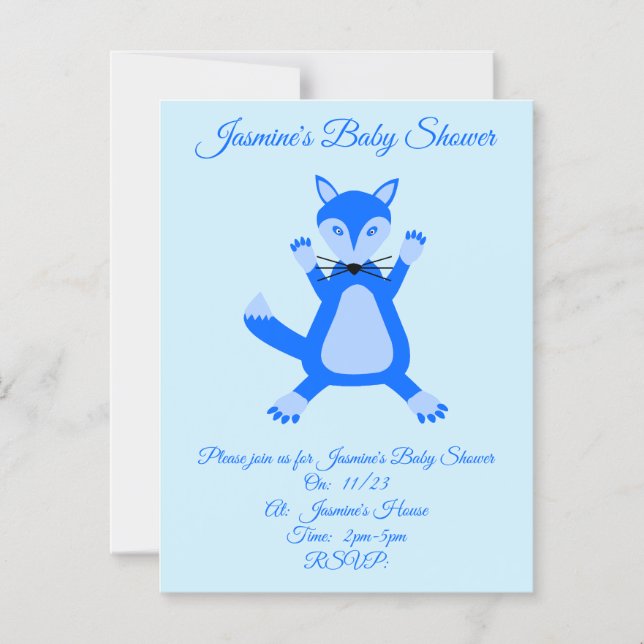 Invitación Magnética Personalizado Fox de Cute Blue Baby Boy (Anverso)