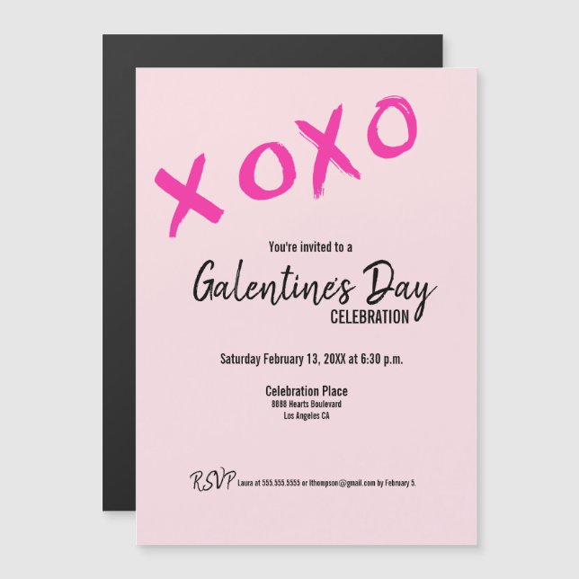 Invitación Magnética Personalizado Rosa Xoxo Fiesta de Galentine (Anverso/Reverso)