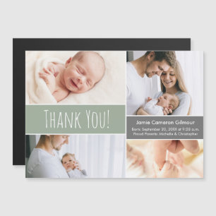 Invitación Magnética Personalizado Verde Recién Nacido Múltiples fotos