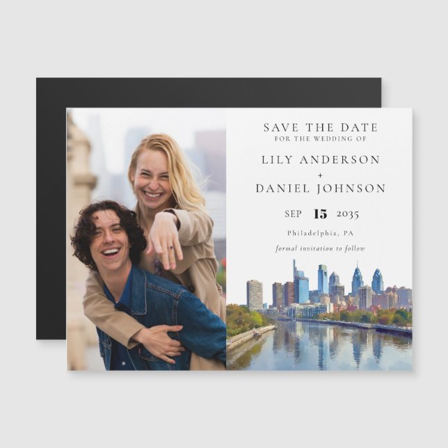 Invitación Magnética Philadelphia Photo Wedding Save The Date (Anverso/Reverso)