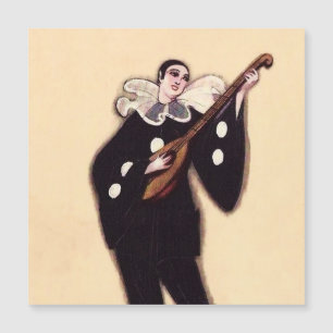 Invitación Magnética Pierrot en negro tocando el laúd por Sophia Chiost