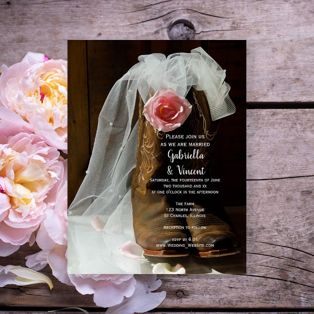 Invitación Magnética Pink Country Rose and Cowboy Boots Western Wedding (Subido por el creador)
