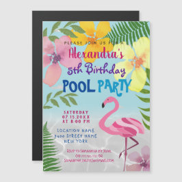 Invitación Magnética Pink Flamingo Pool Fiesta Cumpleaños
