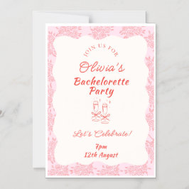 Invitación Magnética Pink Floral & Champagne -  Bachelorette Party