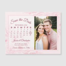 Pink Peonies Calendar & Photo Save the Date Magnet