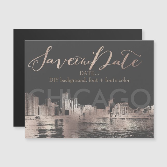 Invitación Magnética PixDezines Chicago Sketched Cityscape (Anverso/Reverso)