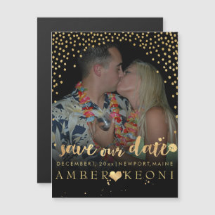 Invitación Magnética PixDezines Faux Gold Confetti/Heart/Save Date