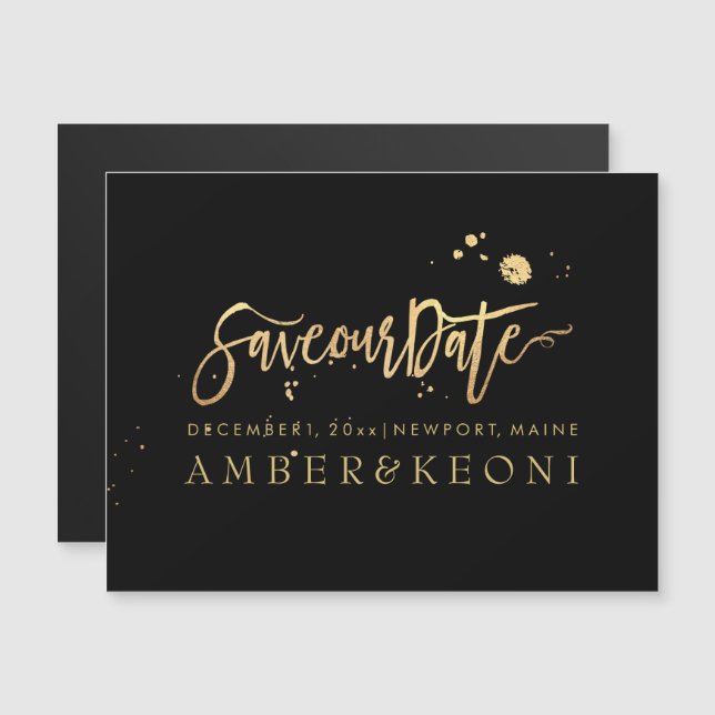 Invitación Magnética PixDezines Guarda Nuestra Fecha/Elegante Guión Fau (Anverso/Reverso)