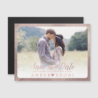 Invitación Magnética PixDezines Guarda Nuestra Fecha/Rosa Dorado Falso