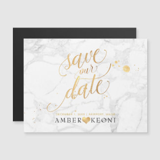Invitación Magnética PixDezines Marble Save Our Date/Faux Gold