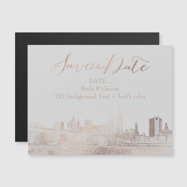 Invitación Magnética PixDezines NYC Esbozado de paisaje urbano/fondo DI (Anverso/Reverso)