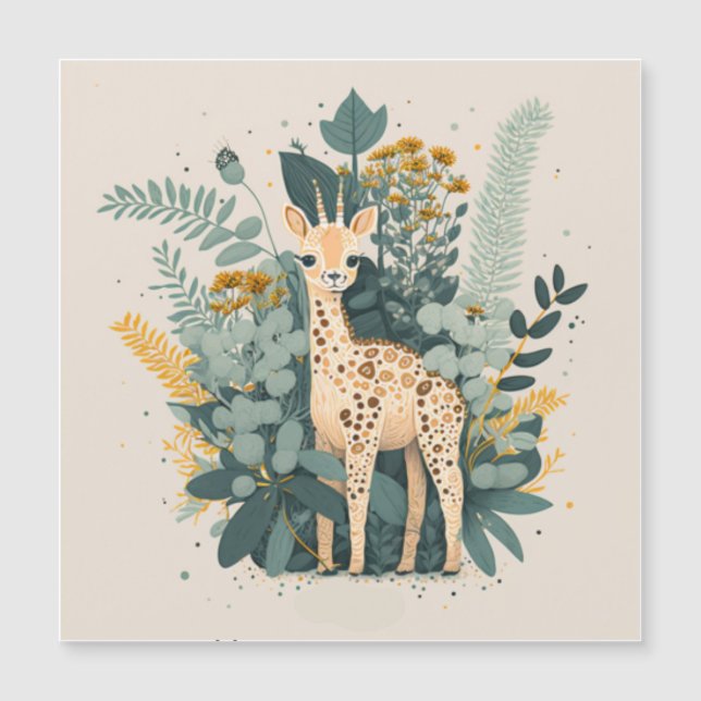 Invitación Magnética Platos de papel de jirafa floral linda (Anverso)