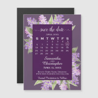 Plum Purple Lilacs Wedding Save the Date Calendar