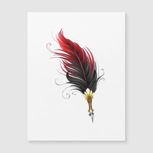 Invitación Magnética Pluma de plumas rojas con nido de oro