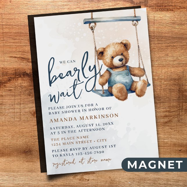 Invitación Magnética Podemos Esperar A Denim Teddy Bear Baby Shower (Subido por el creador)