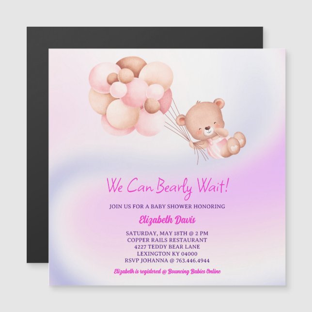 Invitación Magnética Podemos Esperar A La Chica Púrpura Rosa Baby Showe (Anverso/Reverso)