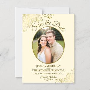 Invitación Magnética Posh Gold & Cream Boda Save the Date Foto Ovalada