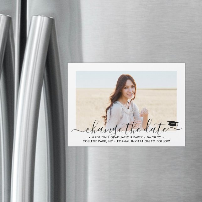 Invitación Magnética Posposición de la foto de la Moda de fecha de grad (Subido por el creador)