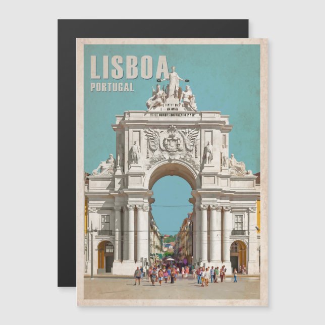 Invitación Magnética Poster de viajes de época. Arco de la calle Lisboa (Anverso/Reverso)
