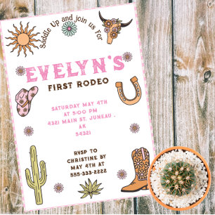 Invitación Magnética Primer Rodeo Cumpleaños Vaquero Boho Western 