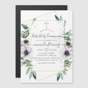 Invitación Magnética Primera Comunión Floral Geométrica de Eucalipto