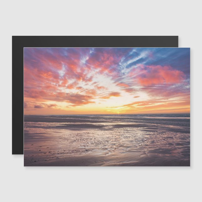 Invitación Magnética Puesta de sol sobre playa y mar (Anverso/Reverso)