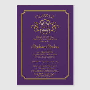 Invitación Magnética Purple elegante Fiesta De Graduación De Gold Col
