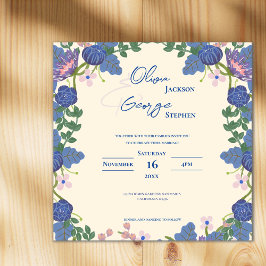 Invitación Magnética Purple Romantic Pretty Blue Florals Garden Wedding