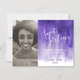 Invitación Magnética Púrpura arte dulce dieciséis foto salvar la fecha