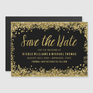 Invitación Magnética Purpurina Black Gold Faux Save the Date