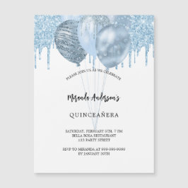 Invitación Magnética Purpurina de los globos azules de Quinceanera
