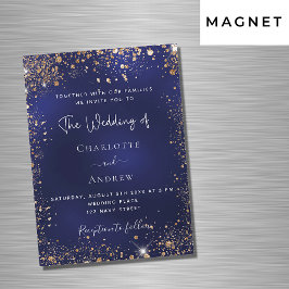 Invitación Magnética Purpurina de oro azul marino boda de lujo