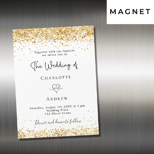 Invitación Magnética purpurina de oro blanco boda guión elegante