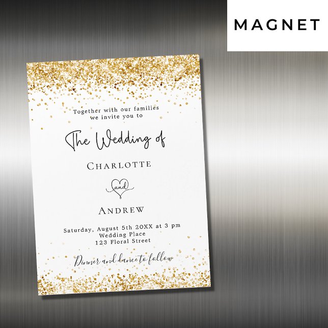 Invitación Magnética purpurina de oro blanco boda guión elegante (Subido por el creador)