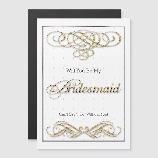 Invitación Magnética Purpurina de oro Scroll Be my Bridesmaid (Anverso/Reverso)