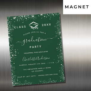 Invitación Magnética Purpurina de plata verde de graduación de lujo