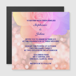 Invitación Magnética Purpurina floral azul de la Marina de Oro Rosa
