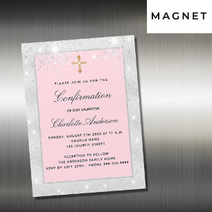 Invitación Magnética Purpurina plateado de confirmación  de lujo