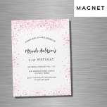 Invitación Magnética Purpurina rosa blanco de cumpleaños despierta lujo<br><div class="desc">Para un elegante cumpleaños número 21 (o cualquier edad). Un elegante fondo blanco. Decorado con purpurinas falsos rosas,  chispas. Personalice y agregue un nombre,  edad y detalles del fiesta. El nombre se escribe con un guión de estilo con letras a mano</div>